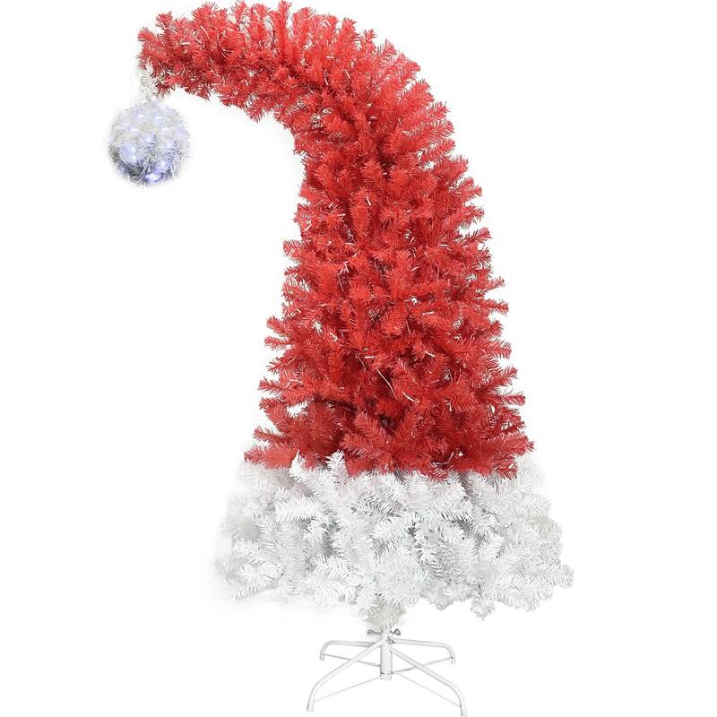 Bendable 6FT Santa Hat Style Christmas Tree with LED Lights and Metal Stand, Fake Xmas Tree for Holiday, Home, Party