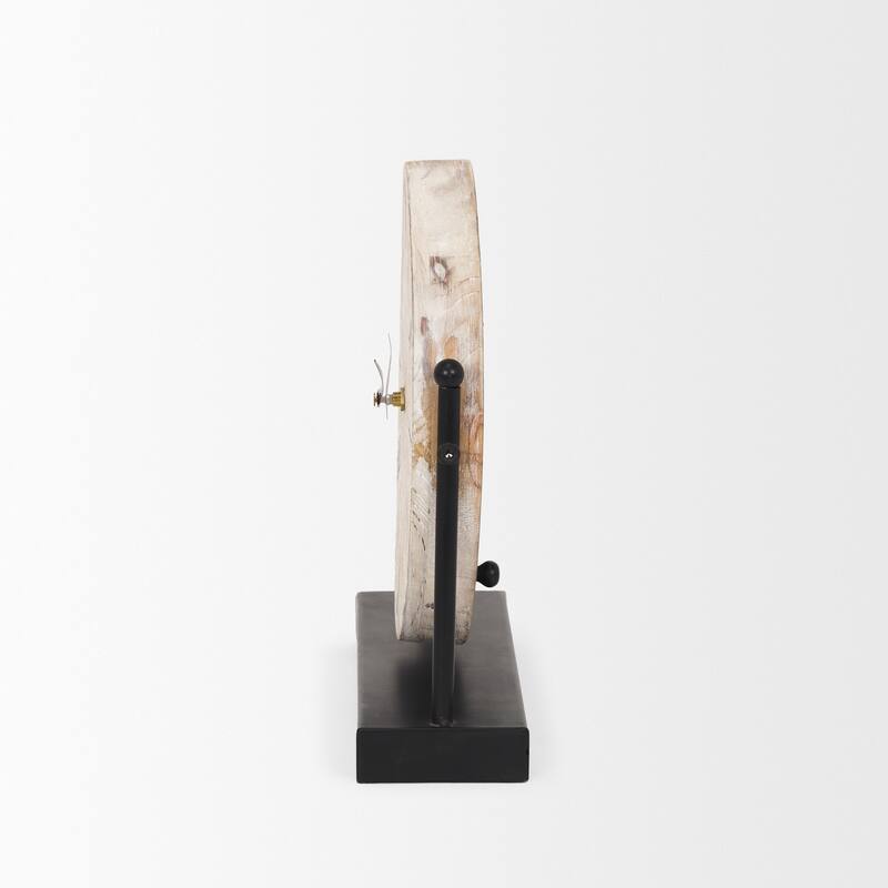 Raja Matte Black Metal w/ Wood Table Clock - 10.4L x 3.2W x 11.0H