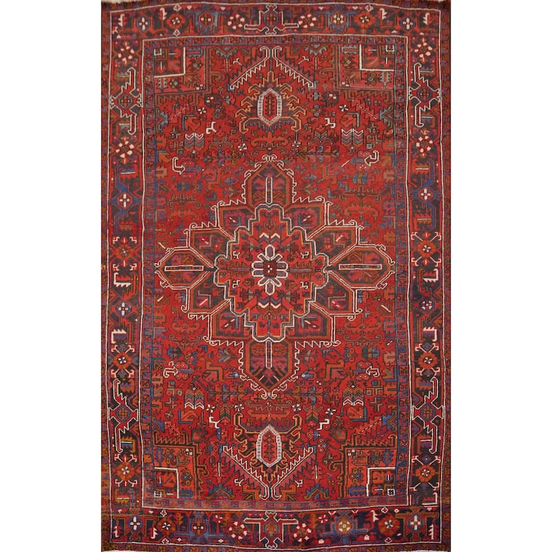 Hand Knotted Oriental 100% Wool Carpet Traditional Medallion Red Heriz Area Rug - 11' 4'' X 8' 1''
