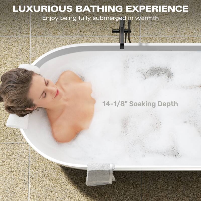 63 in. Solid Surface Freestanding Flatbottom Soaking Bathtub