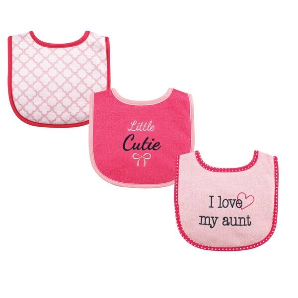 slide 1 of 1, Luvable Friends Baby Girl Cotton Drooler Bibs with Fiber Filling 3pk, Girl Aunt, One Size - Girl Aunt - One Size One Size - Girl Aunt