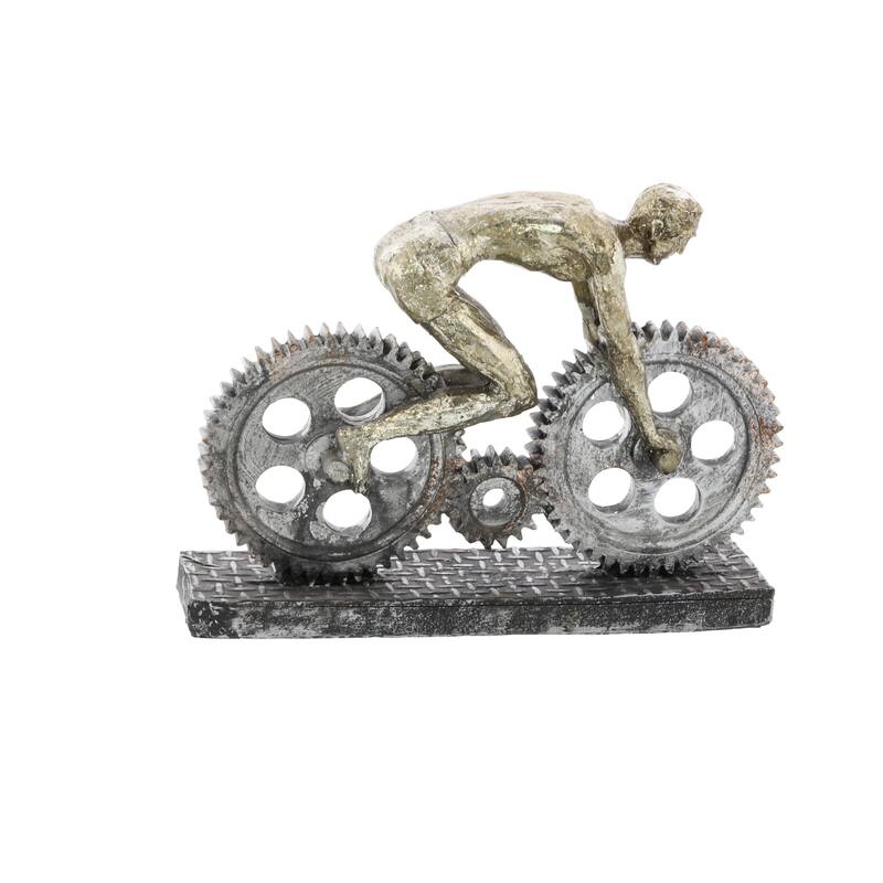 Polystone People Sculpture with Bike - Silver - Roche River Decor