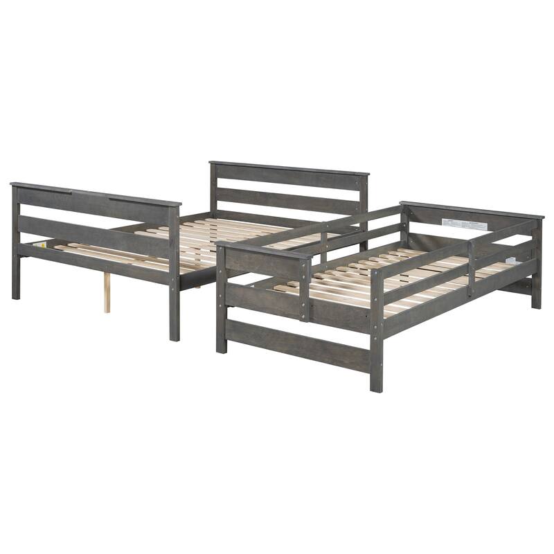 Twin XL over Queen Bunk Bed with Ladder, Sturdy Wood Frame, Detachable Design, Gray