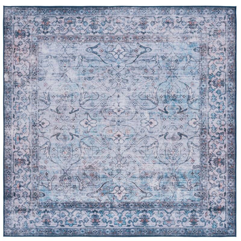 SAFAVIEH Tucson Machine Washable Slip Resistant Magdalene Traditional Rug - 6' Square - Aqua/Pink