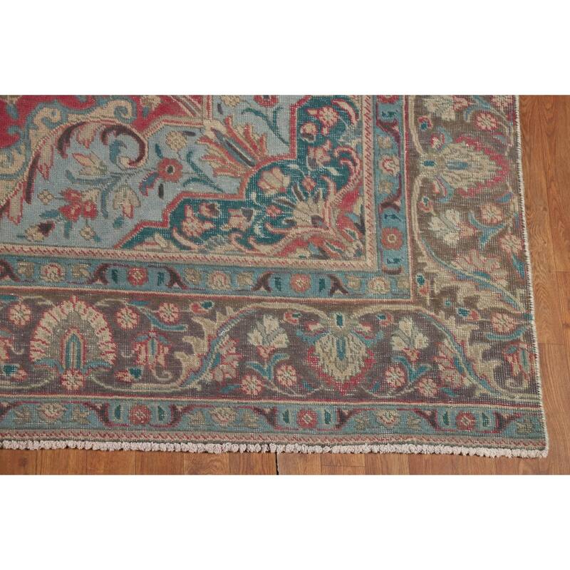 Pink Medallion Tabriz Persian Area Rug Hand-Knotted Wool Carpet - 9'0"x 12'7"