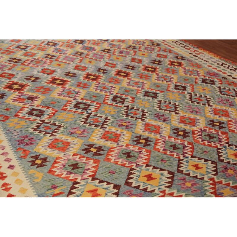 Kilim Oriental Large Rug Flatweave Tribal Wool Carpet - 9'10"x 16'3"