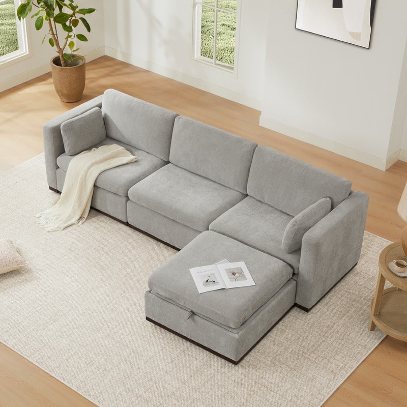 Mia L-Shape Fabric Wood Base Oversized Modular Sectional Sofa