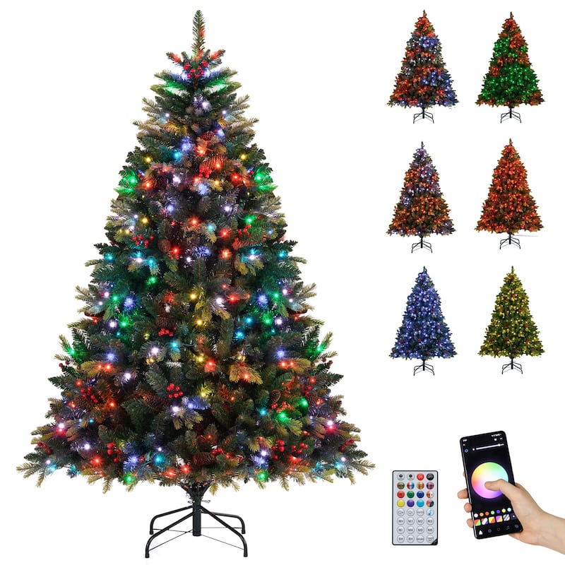 Gymax Smart Pre-Lit Artificial Christmas Tree w/ Remote Control - 6 Foot