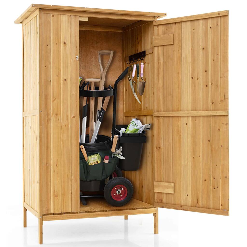 Costway Outdoor Storage Cabinet 5 × 3 FT Wooden Garden Shed with - See Details