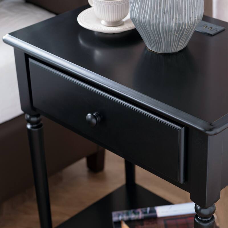 Coastal Charging Nightstand Side Table One Drawer