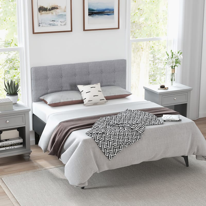 Costway Full/Queen Size Headboard Linen Fabric Upholstered Button - See Details