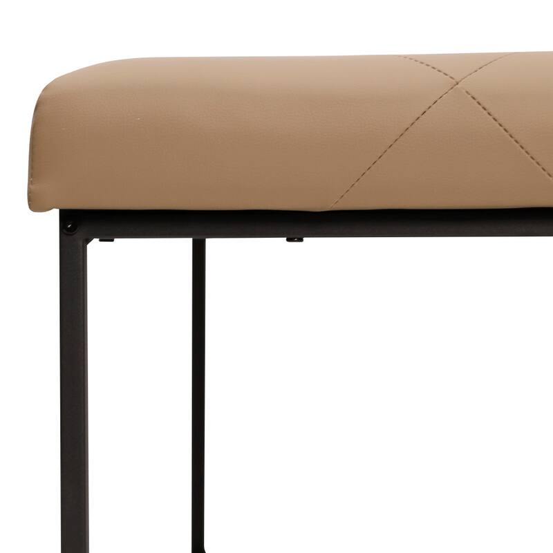 Square Upholstered Tufted Ottoman with Black Metal Frame