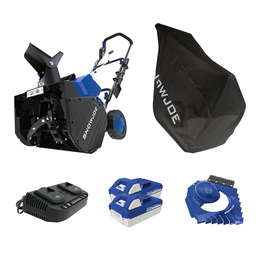 48-Volt Snow Blower Bundle | W/ 2 x 4.0-Ah Batteries, Charger, Cover & Ice Dozer - Blue - 21.4 Height (in)