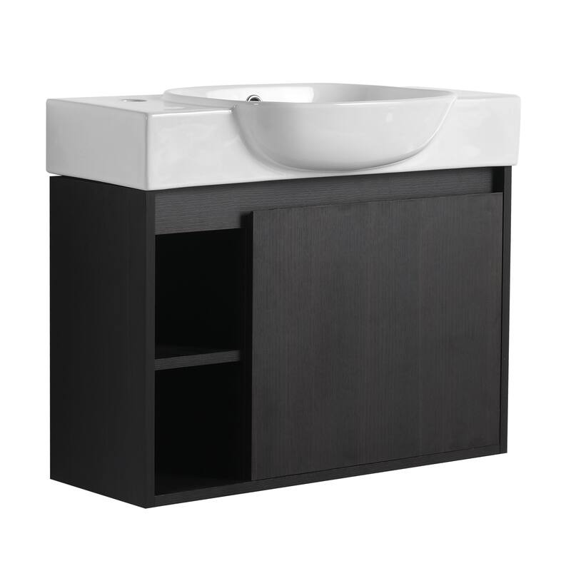 26'' Wall-Mounted Bathroom Vanity with White Ceramic Sink & Soft-Close Door