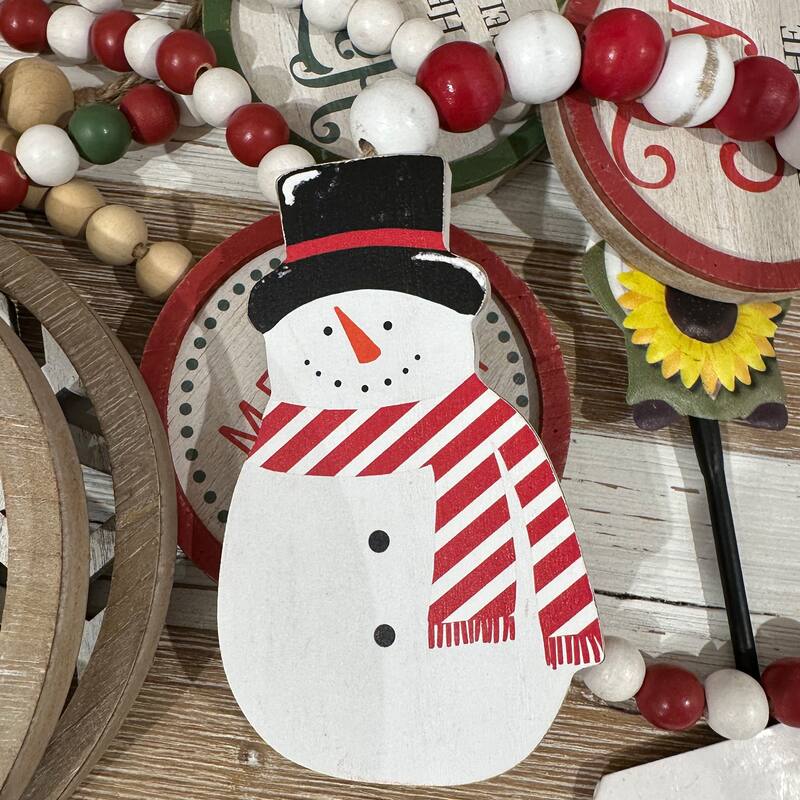Snowman Winter Decor Wood Bead Garland with Tassels, Farmhouse Garland