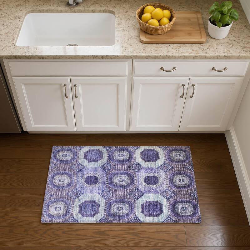 Premium Washable Super Soft Vintage Traditional Mayfield Rug - Purple - 1'8" x 2'6"