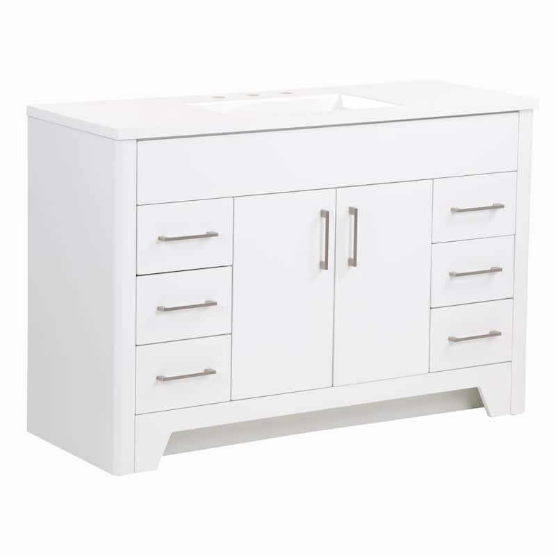 Spring Mill Cabinets Salil 48.5" Bathroom Vanity With Cabinet, 4 Drawers, and White Sink Top