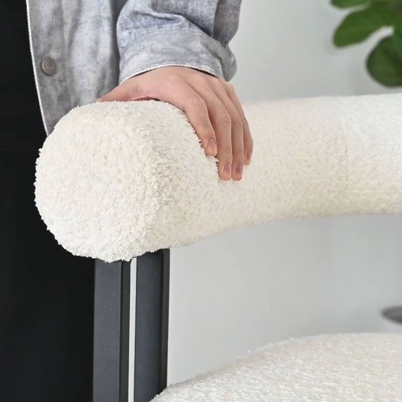 Boucle Beige Upholstered Arm Chair(Set of 2)