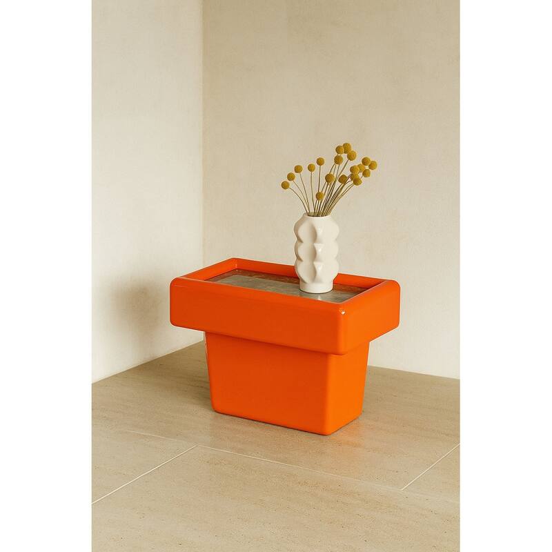 Gattis Home High Glossy Marble End Table - Orange