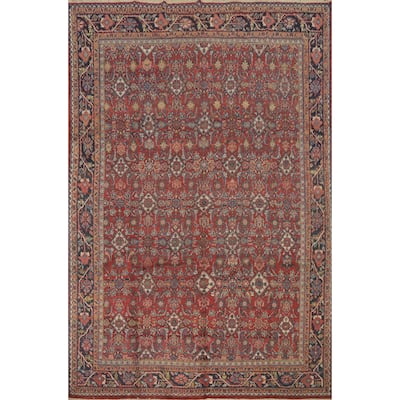 Hand Knotted Oriental 100% Wool Carpet Traditional Floral Red Mahal Area Rug - 11' 11'' X 9' 2''