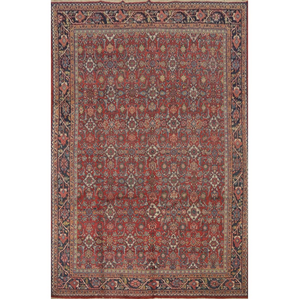 Hand Knotted Oriental 100% Wool Carpet Traditional Floral Red Mahal Area Rug - 11' 11'' X 9' 2''