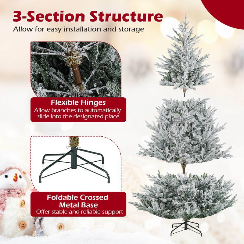 Costway 6/7/8 FT Artificial Christmas Tree with 762/1074/1470 Flocked - See Details - White & Green