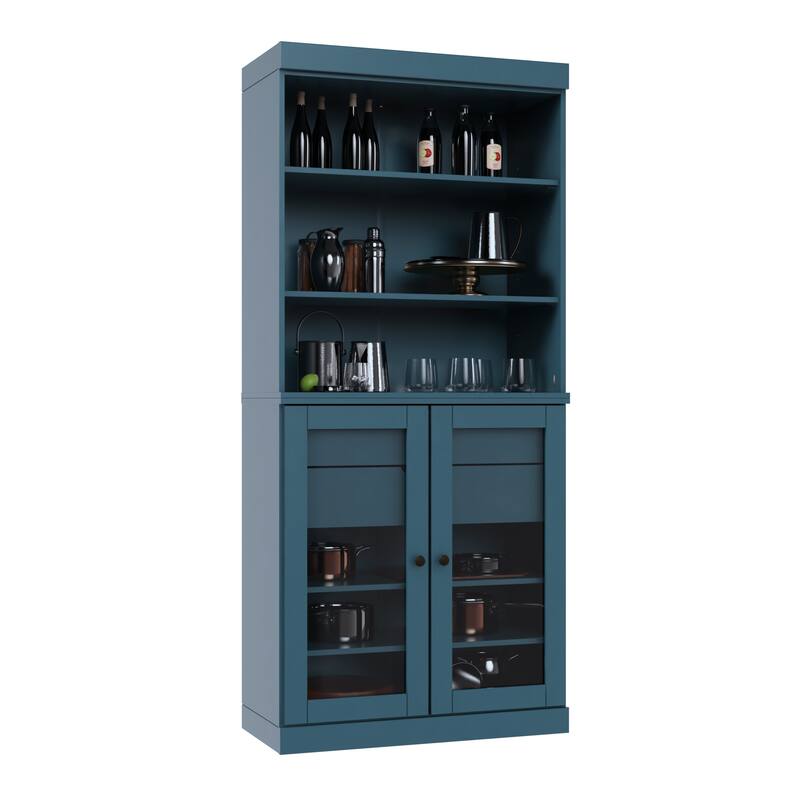 100% Solid Wood Kitchen Pantry Cabinet with 2 Clear Glass or Solid Wood Doors and 2-Drawer Organizer by Palace Imports