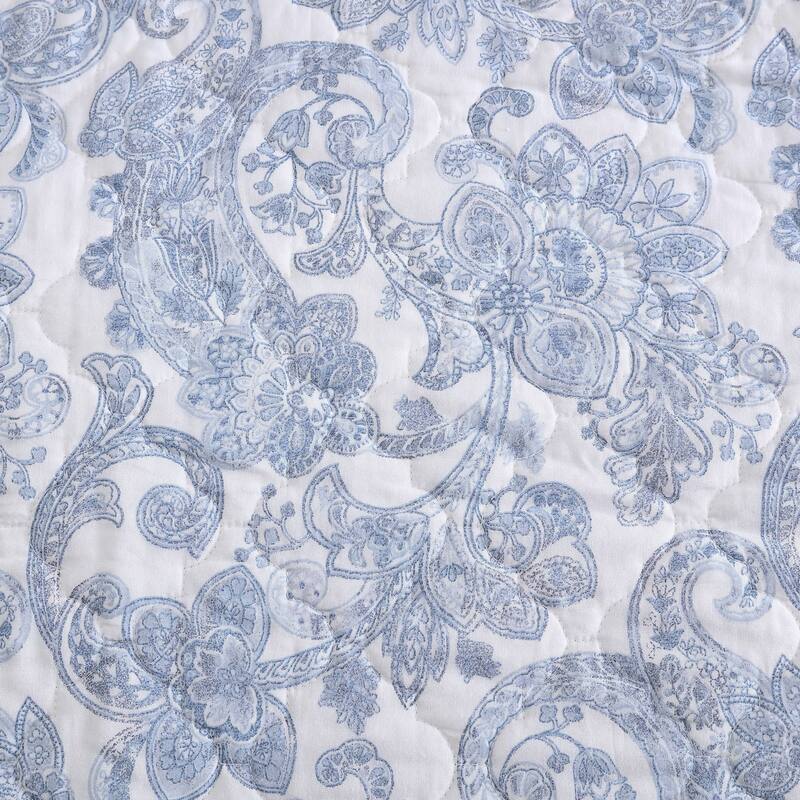 Stone Cottage Field Of Paisley Cotton Reversible Blue Quilt Set