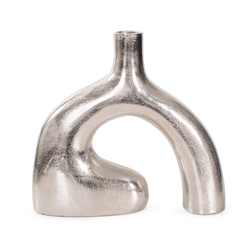 Shirin- Polished Silver Reverse Vase in Cast Aluminum- Short - 12H x 13W x 3D