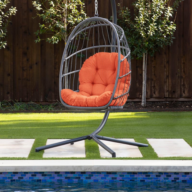 Sorra Home Sunbrella Outdoor Egg Chair Replacement Cushion - 44 in L x 27 in W x 4 in D - Papaya