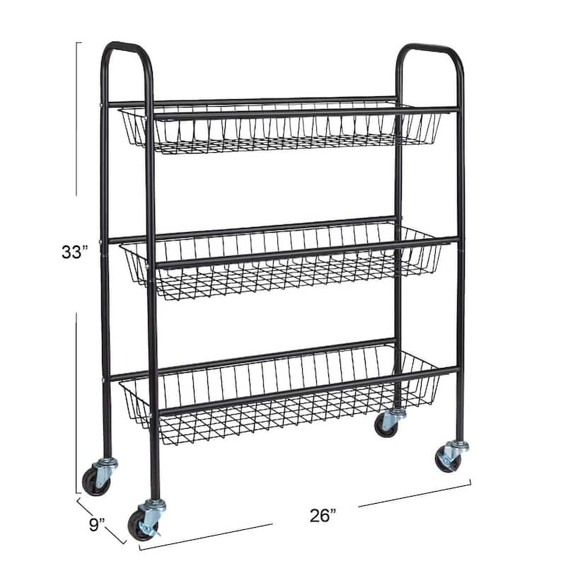Household Essentials 3-Tier Slim Storage Cart - 26.0"L x 9.0"W x 33.0"H