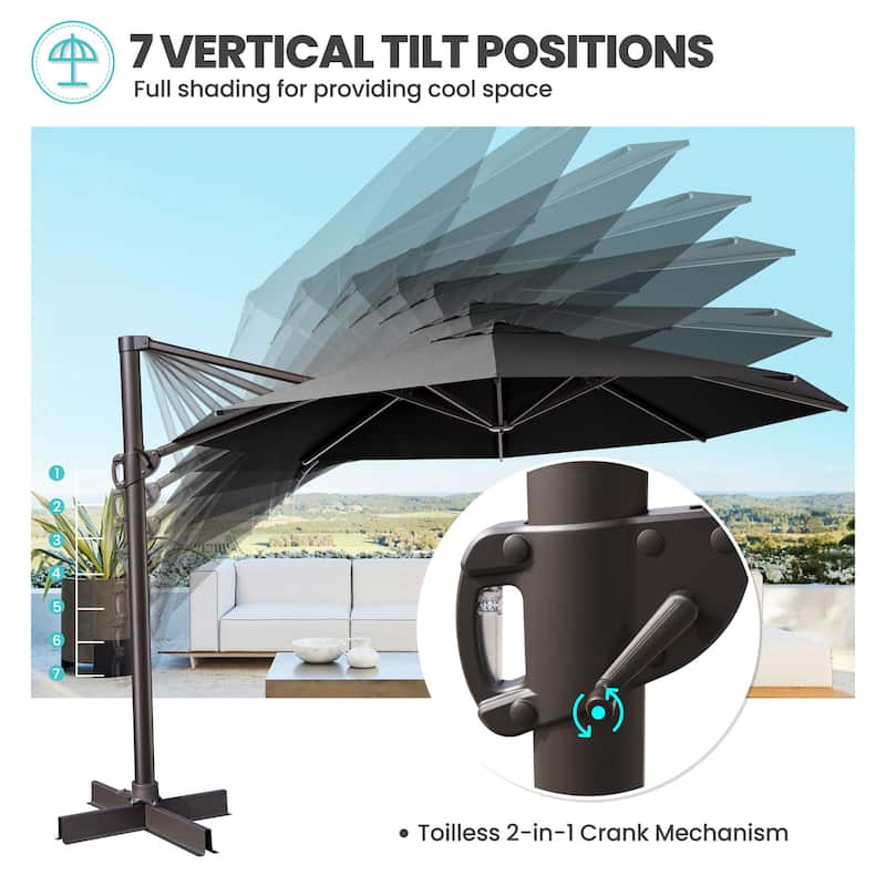 Crestlive Products 11.5ft Round Cantilever Patio Umbrella with 7-position Adjustment and 360-degree Rotation