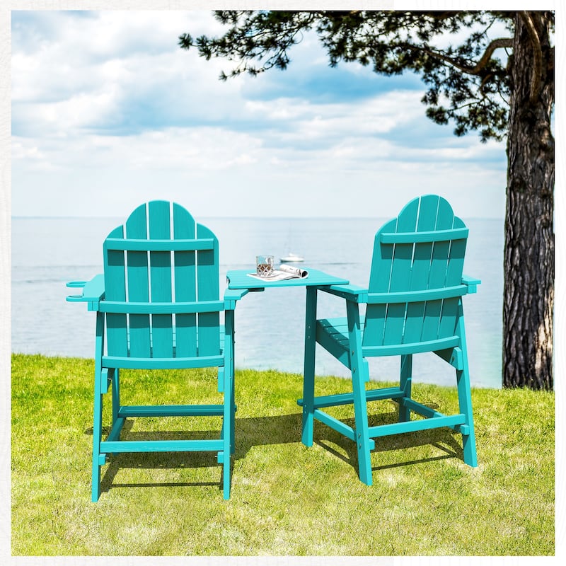 Tall Adirondack Chairs Set of 2 with handrails and connecting plates - 28.3"L x 22.6"W x 48.8"H - ARUBA BLUE