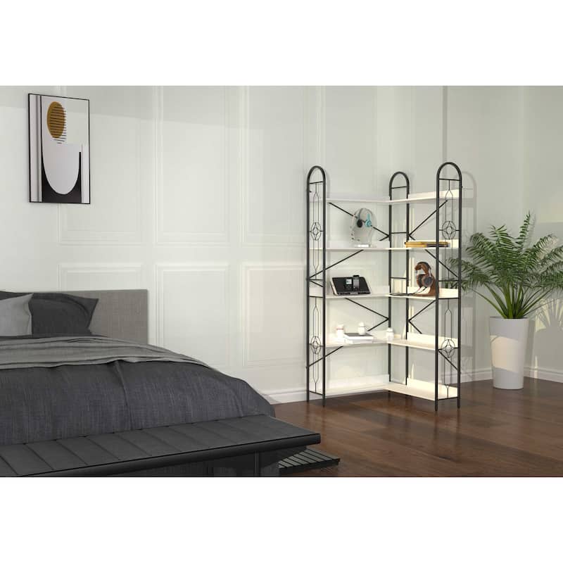 5 Tier Bookshelf, Industrial Style Corner Bookshelf,