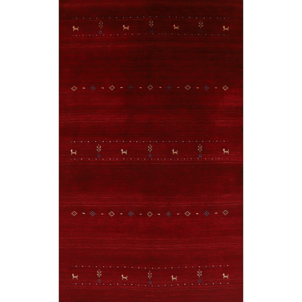 Tribal Red Gabbeh Oriental Area Rug Handmade Wool Carpet - 5'0" x 7'8"
