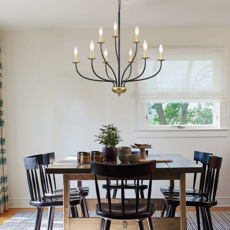 9-Light Candlestick Hanging Linear Chandelier Lighting 2-Tier Ceiling Light Fixture for Kitchen Island