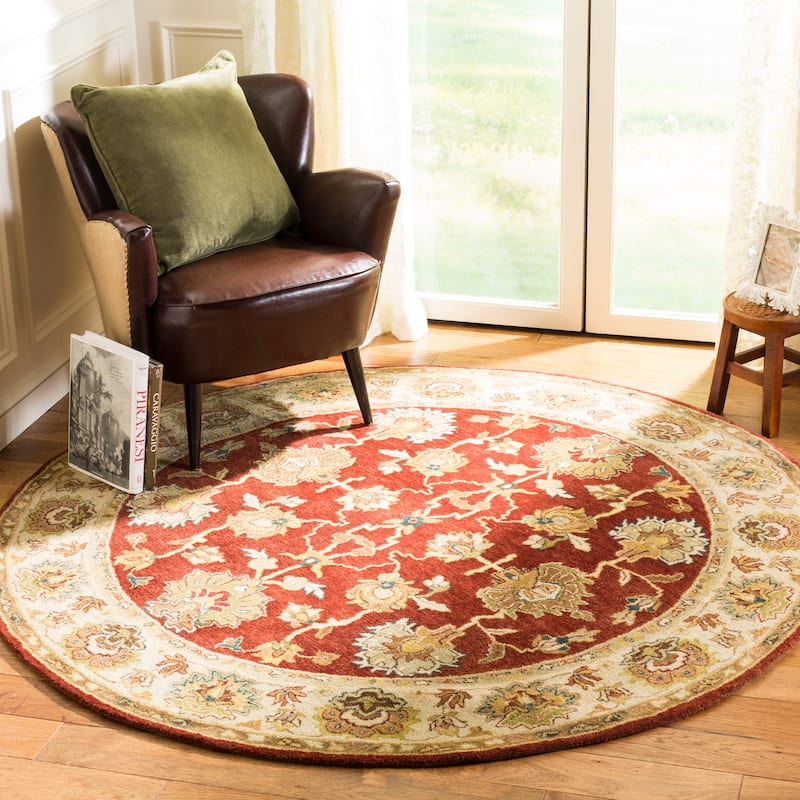 SAFAVIEH Handmade Bergama Radhildur Oriental Hand-spun Wool Rug - 6' Round - Rust/Ivory