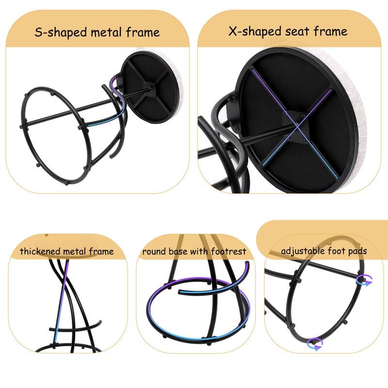 Set of 2 Round Bar Stools with Floral Print Seats - Sturdy Metal Frame for Kitchen & Dining