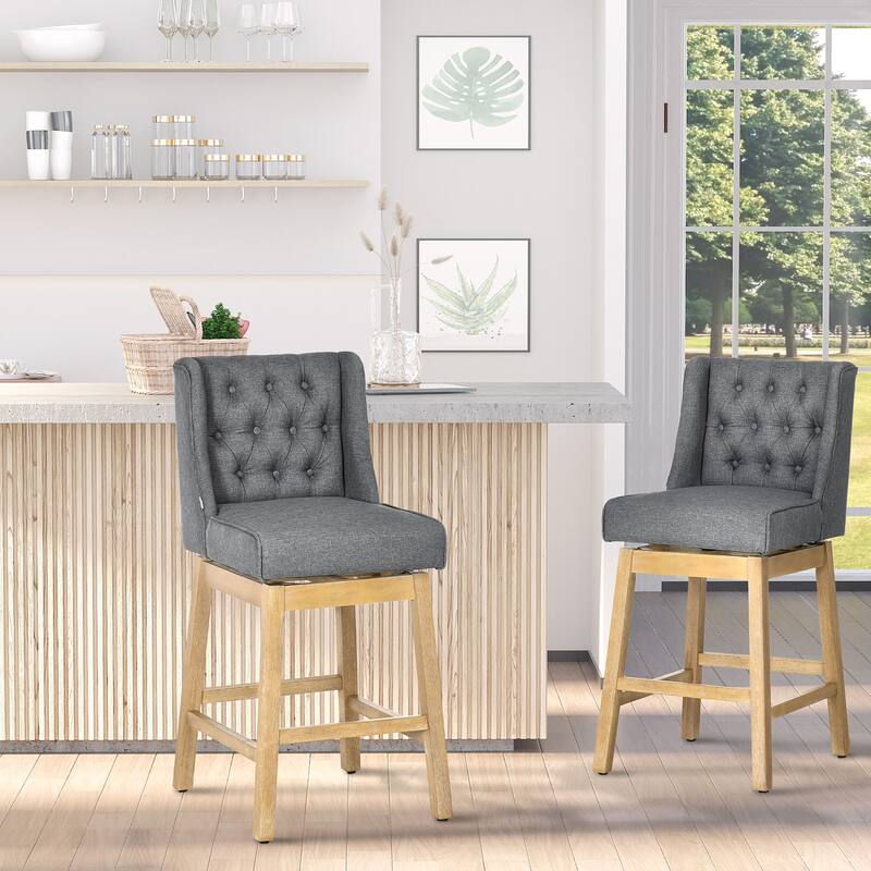 Counter Height Bar Stools Set of 2, Kitchen Island Chairs with Solid Wood Footrests, Dining Room Chairs with Back