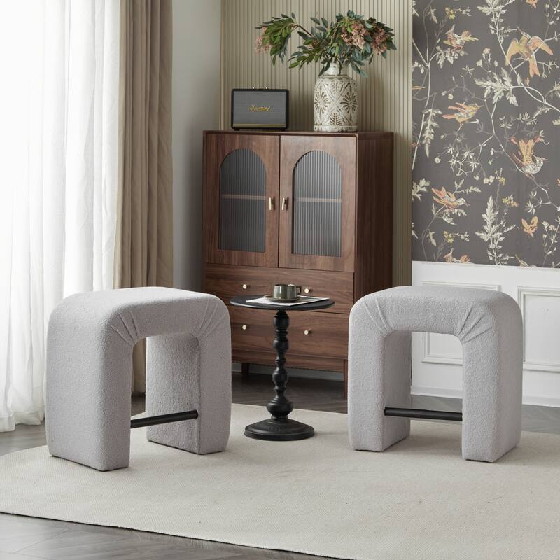 Unique Inverted U-shaped Counter Chairs Boucle Bar Stool Set of 2 - Grey