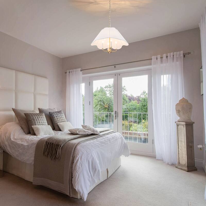 4-Light Mid Century Modern Chandelier 23 in. Pendant Light with Fabric Shade - Gold - 23''W