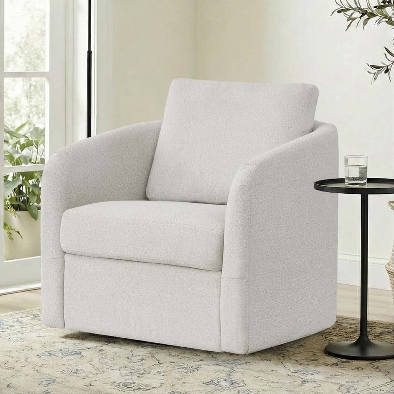 Spruce & Spring Modern Upholstered Swivel Barrel Accent Chair with Ottoman & Removable Slipcover - Single Chair - White