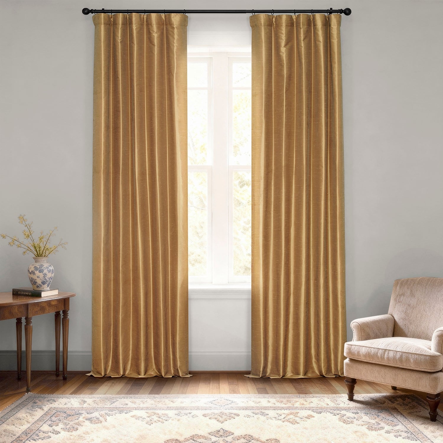 Exclusive Fabric Flax Gold Textured Silk Single Curtain (1 Panel)