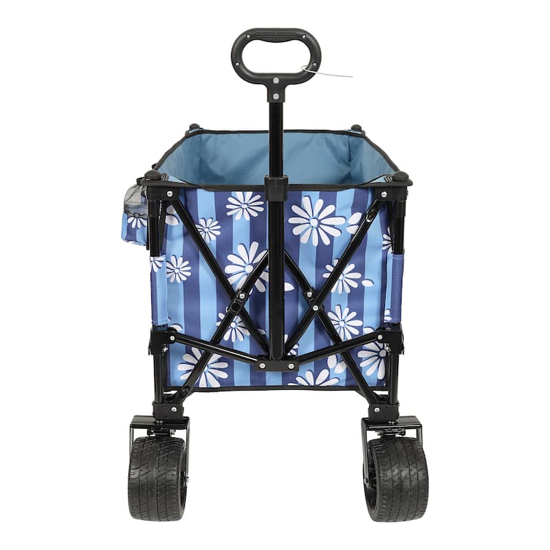 Heavy-Duty 480lbs Folding Wagon Cart With Bonus Picnic Mat-All-Terrain Beach Wheels,Drink Holders,Brakes & Side Pocket