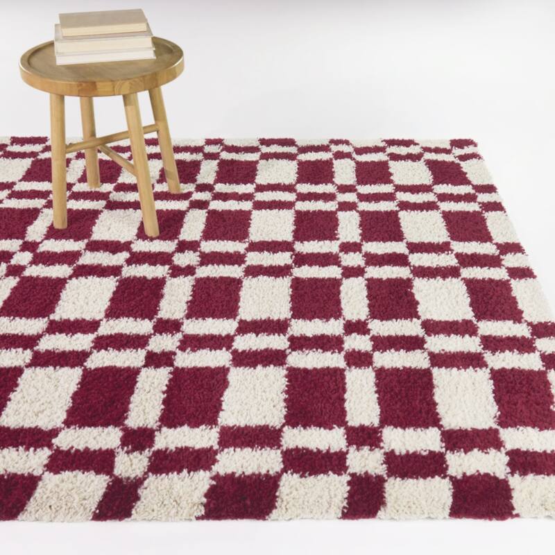 Barker Checkered Scandinavian Area Rug - Red - 7'10" x 10'