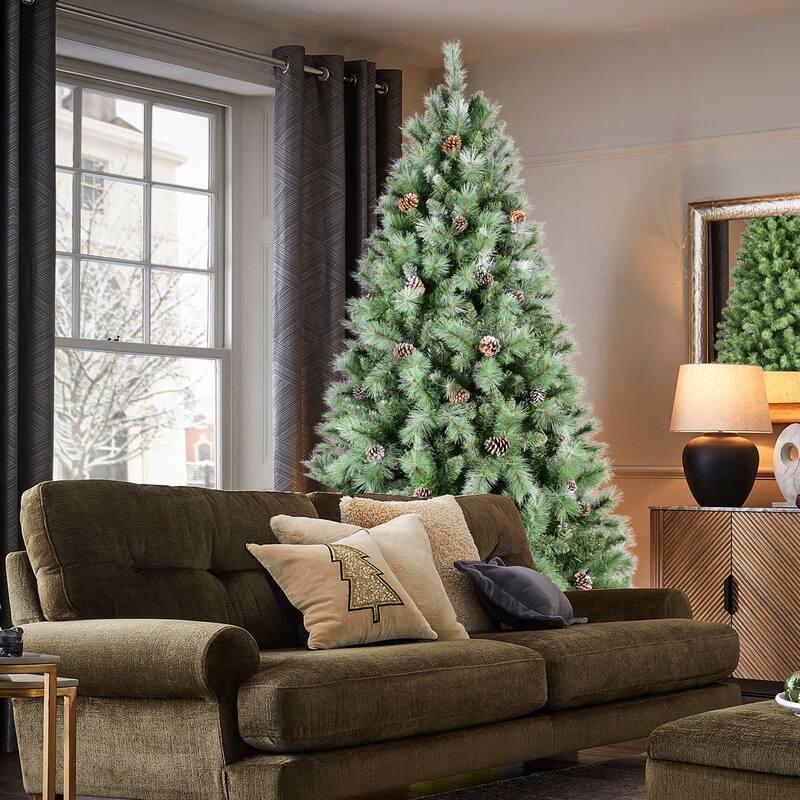 5FT Christmas Tree with 51 Pine Cones - 694 Tips, Mixed PVC & Hard Needle Branches, Hinged Structure,Metal Stand
