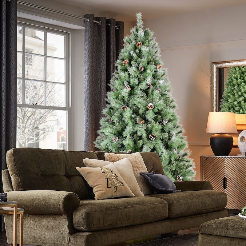 7FT Christmas Tree with 82 Pine Cones-1348 Tips,Mixed PVC & Hard Needle Branches,Hinged Structure for Easy Setup