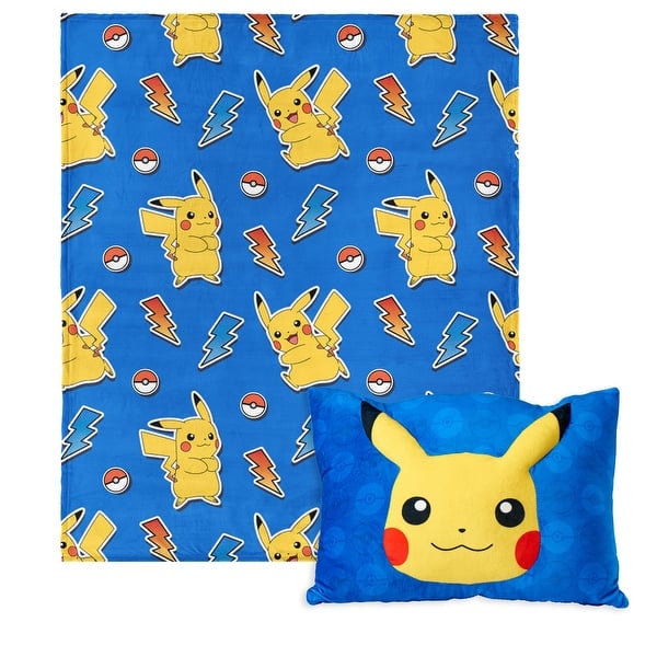 slide 2 of 6, Pokemon Silk Touch Throw Blanket with Plush Pocket Pillow 50" x 60" - Pika Pika