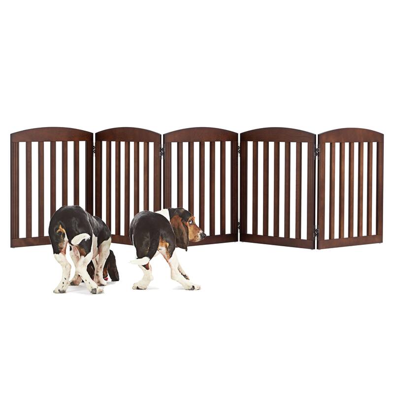 COSTARS Foldable Dog Gate, Dog Gates for Doorways, Stairs, The House, Wooden Freestanding Pet Gate Indoor, Step Over Puppy Gate - Warm Pecan - 5 Panels