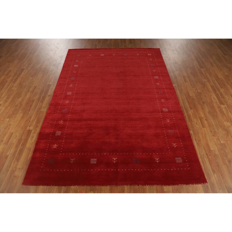 Hand Knotted Oriental 100% Wool Carpet Tribal Tribal Red Gabbeh Area Rug - 9' 10'' X 6' 7''